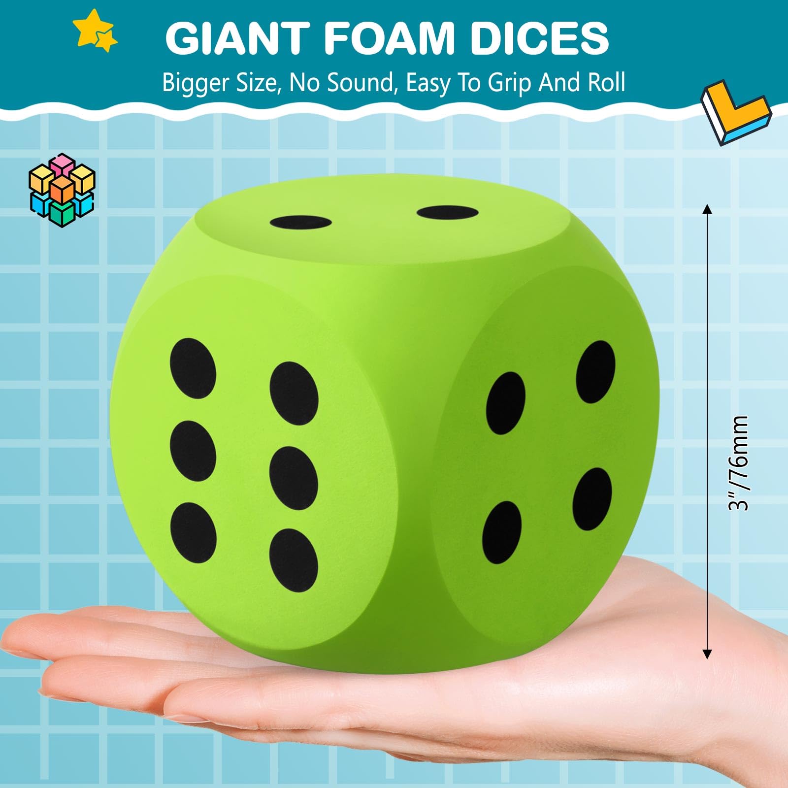 Shappy giant foam dice in classroom setup demonstrates safe play