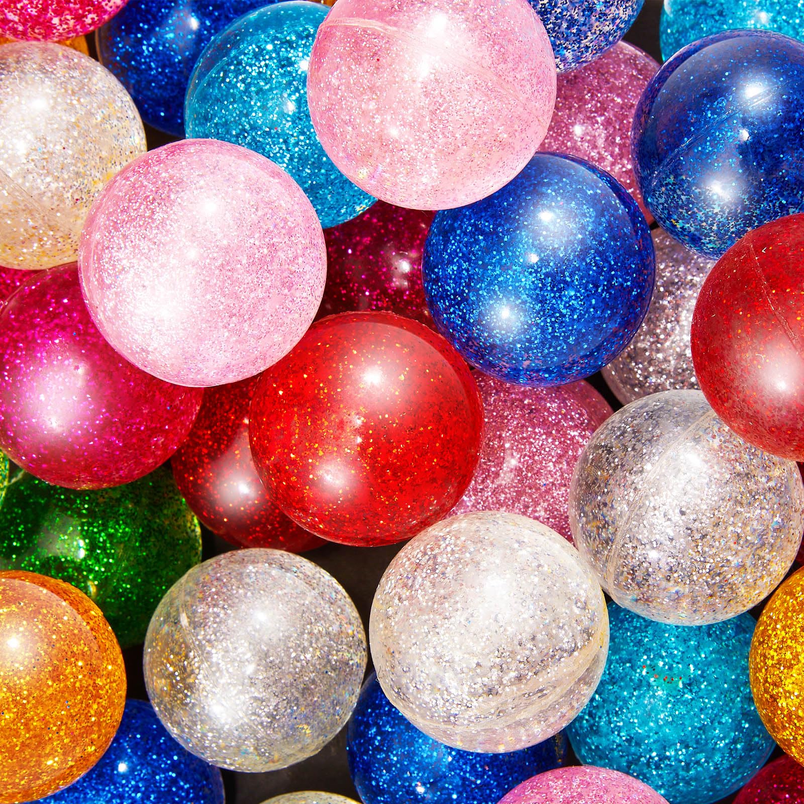 Shappy glitter bouncy ball 45mm in assorted colors, eye-catching for parties.