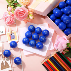 Shappy stress ball with quote design in blue boosts focus and mood during work.