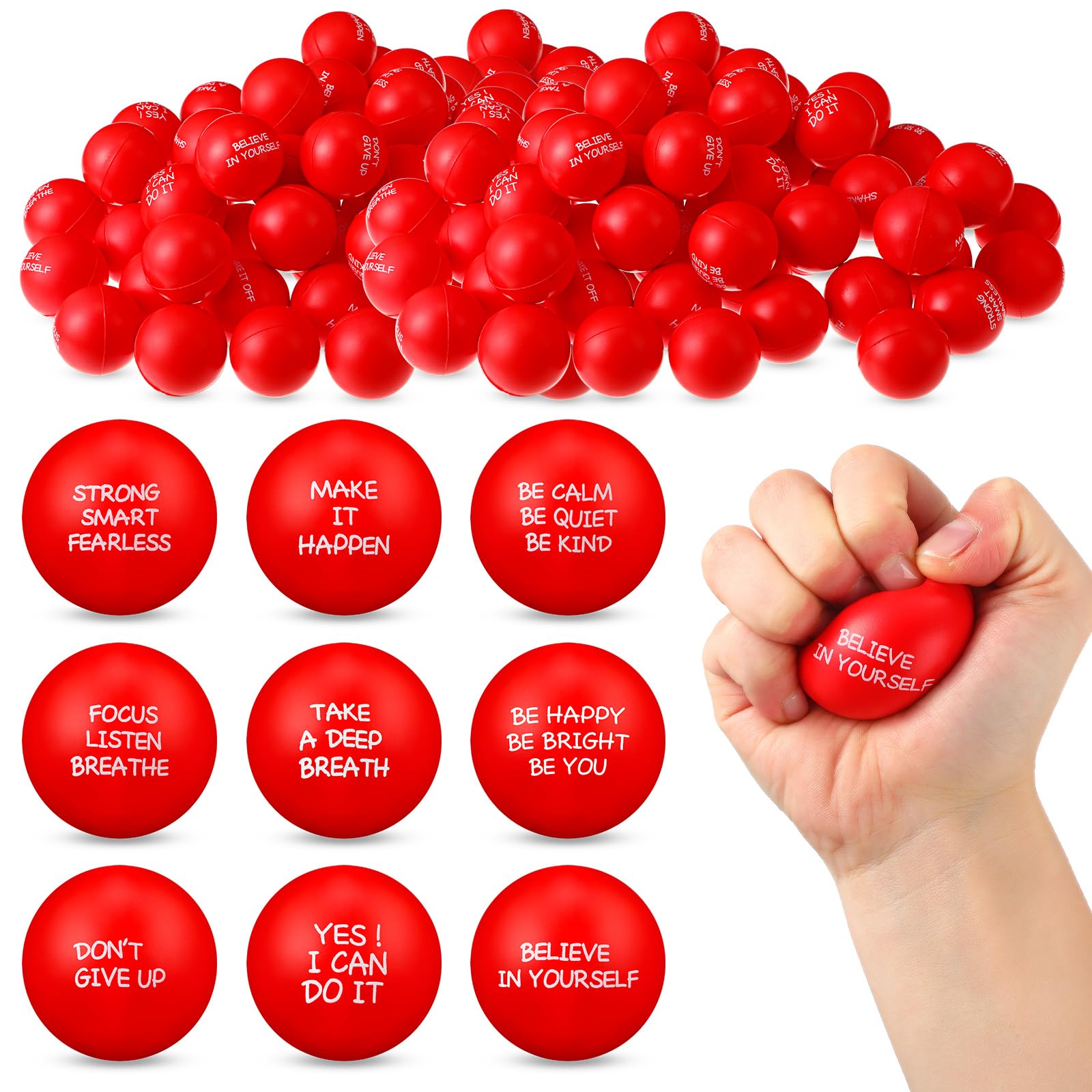 Shappy red stress ball with inspirational quote for daily motivation and stress relief
