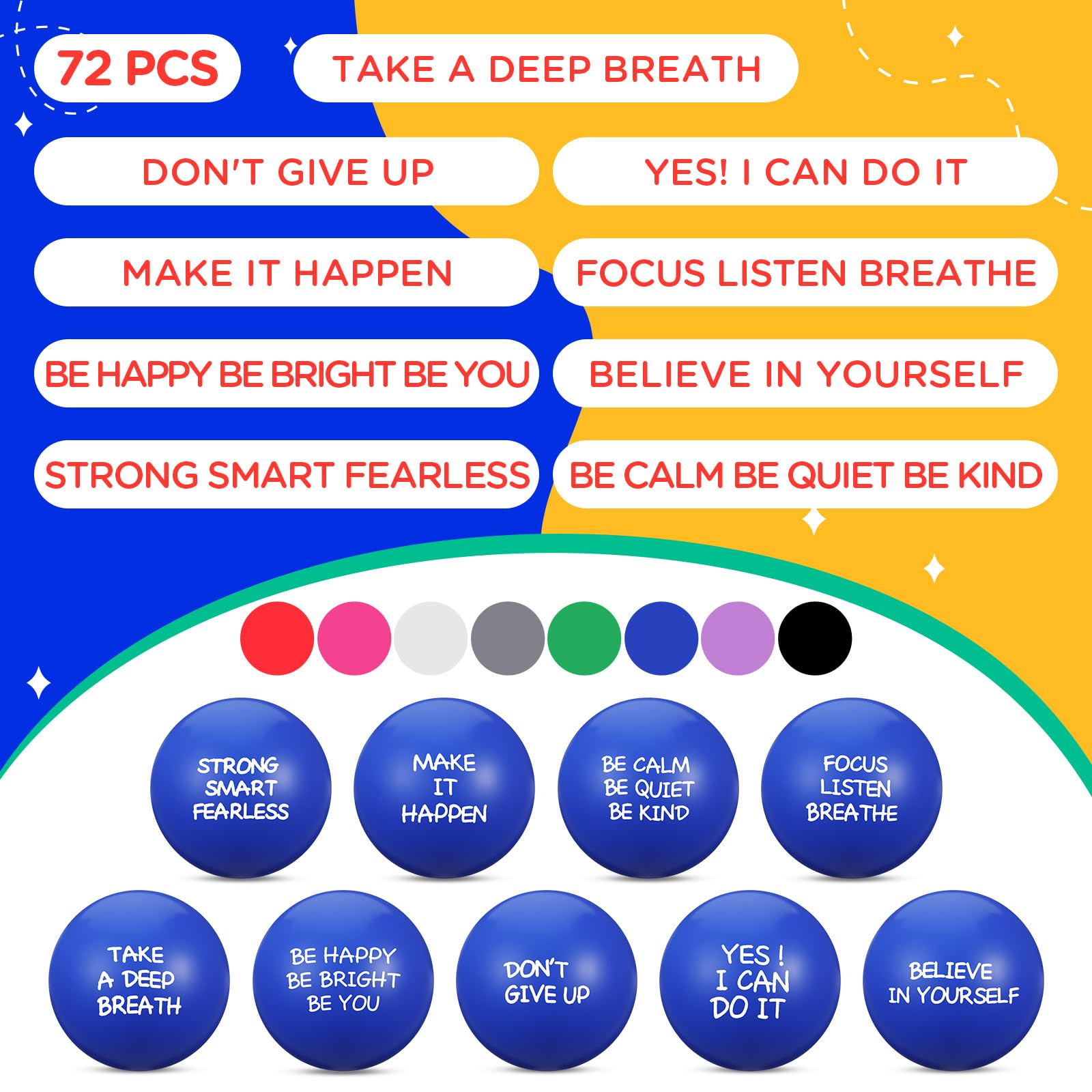 Shappy stress balls featuring nine quotes for daily motivation.