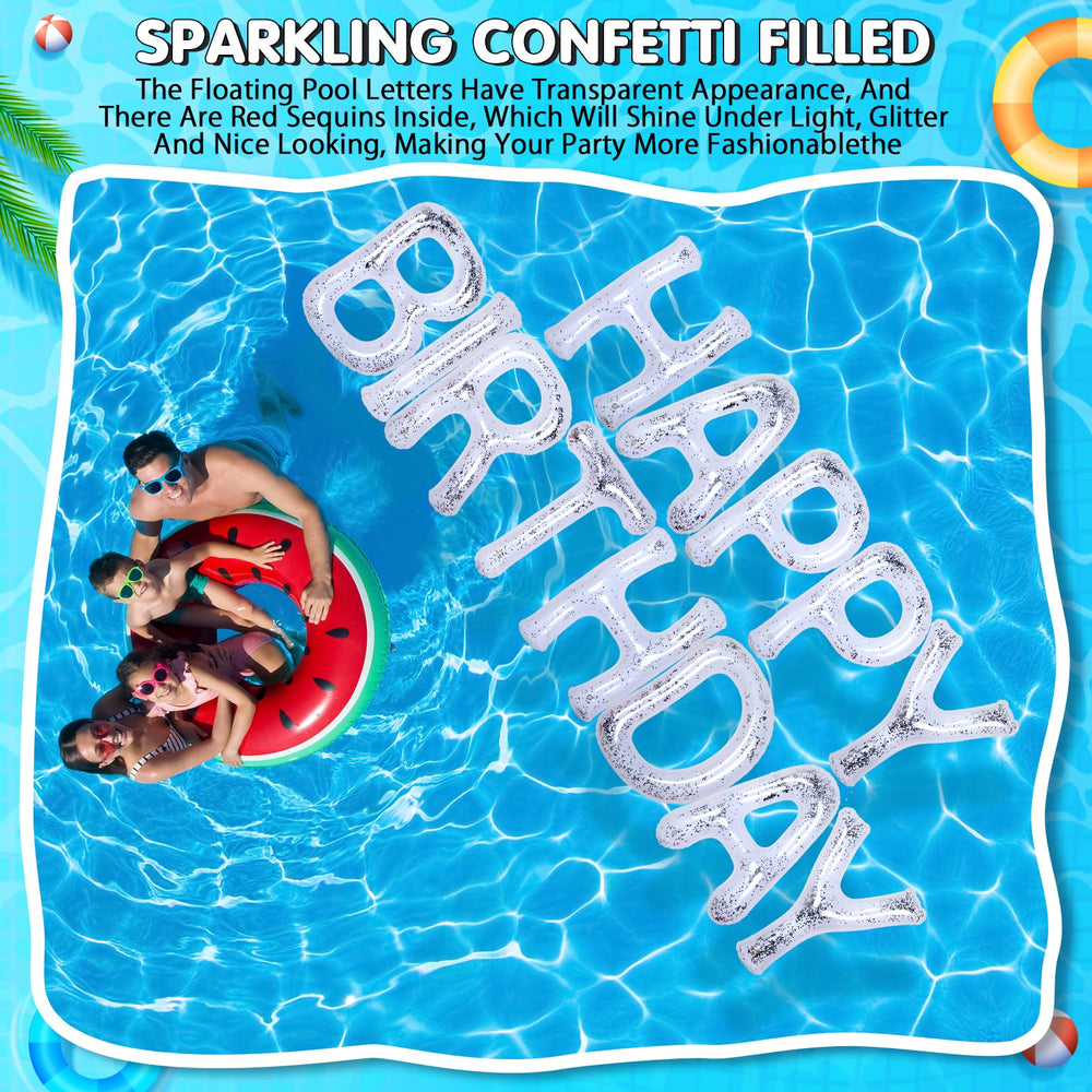 Shappy summer birthday pool party scene adding bright ambiance.