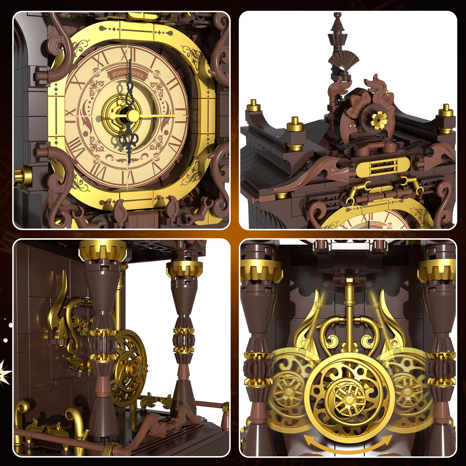 SHAREHB Vintage Swing Clock gold finish adds luxe steampunk charm to any room.