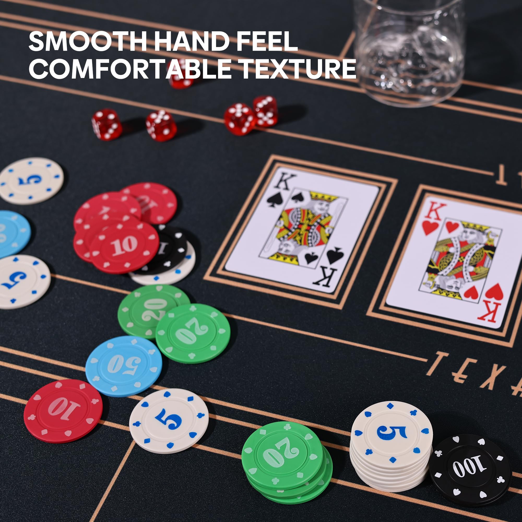 Sharkplay table setup showing chips during a night poker game.