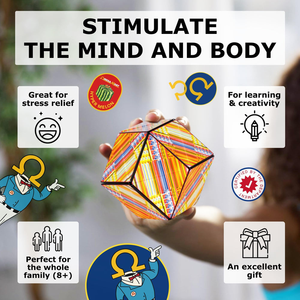 Shashibo demonstrating 100-plus shapes for tactile exploration and focus