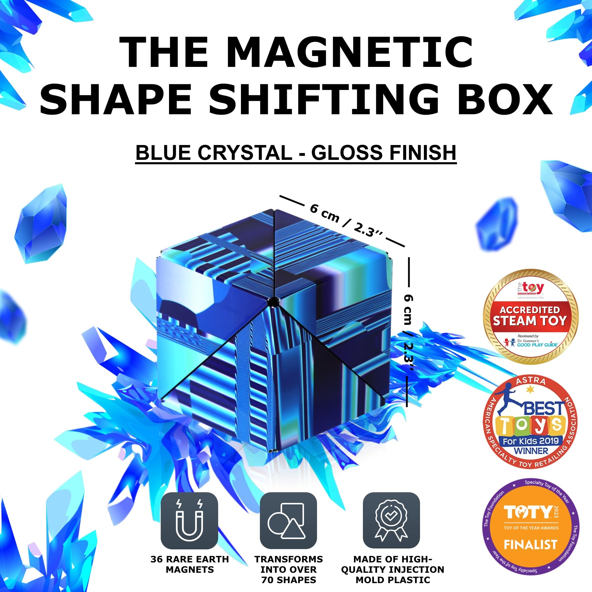 Shashibo blue crystal magnetic cubes connect to form larger structures