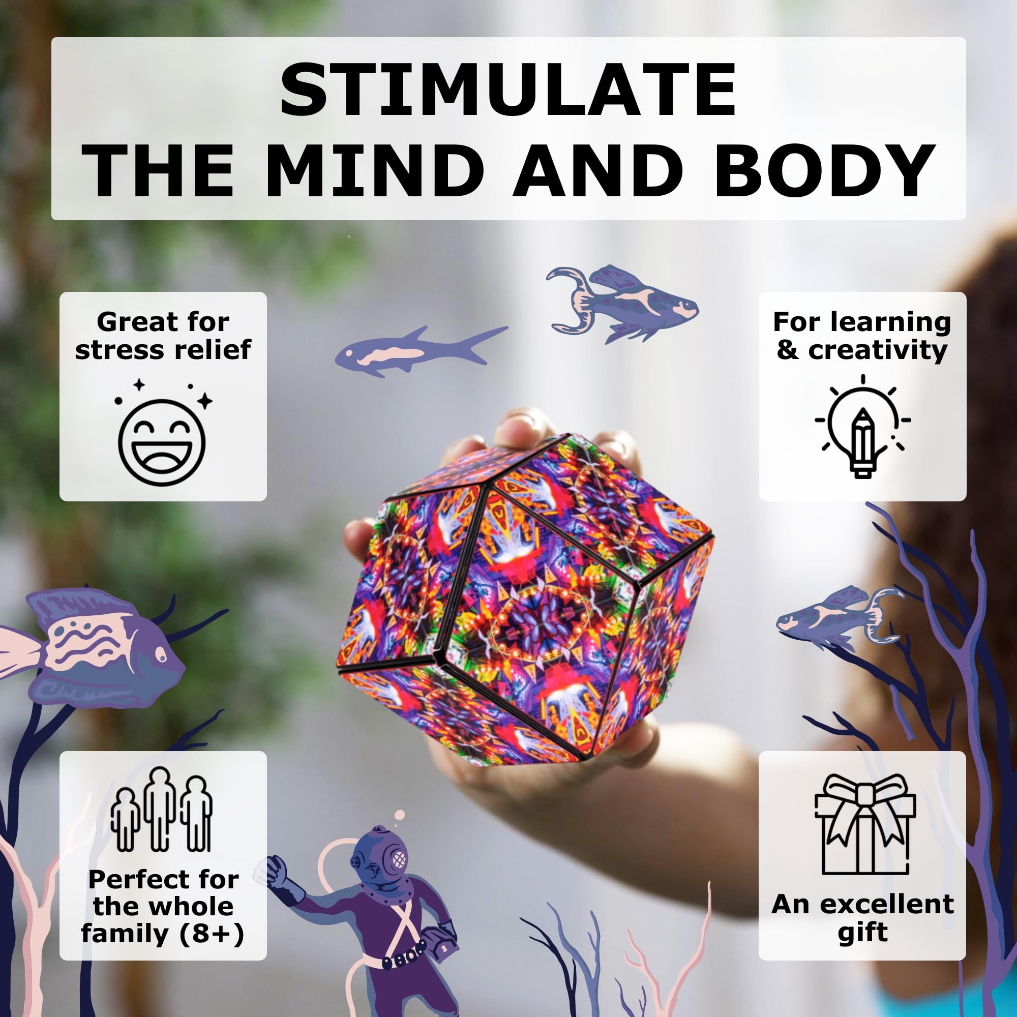 Shashibo compact travel toy visual: portable and quiet for on-the-go focus.