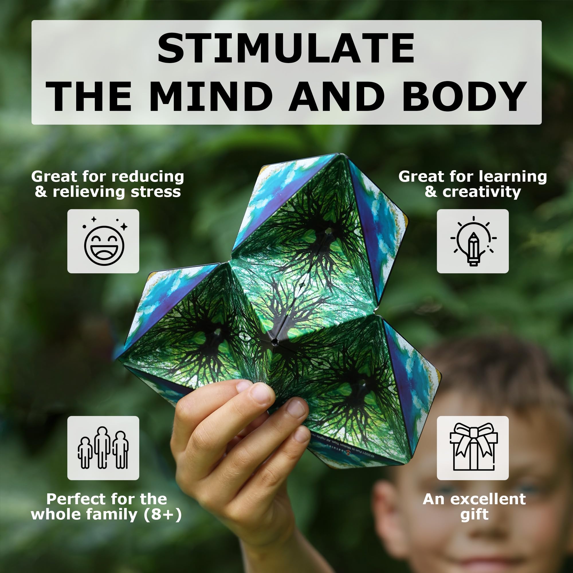Shashibo cubes connected to build a larger magnetic sculpture