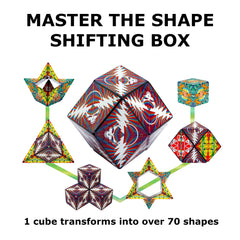 Shashibo cubes connect magnetically to build larger sculptures and patterns.