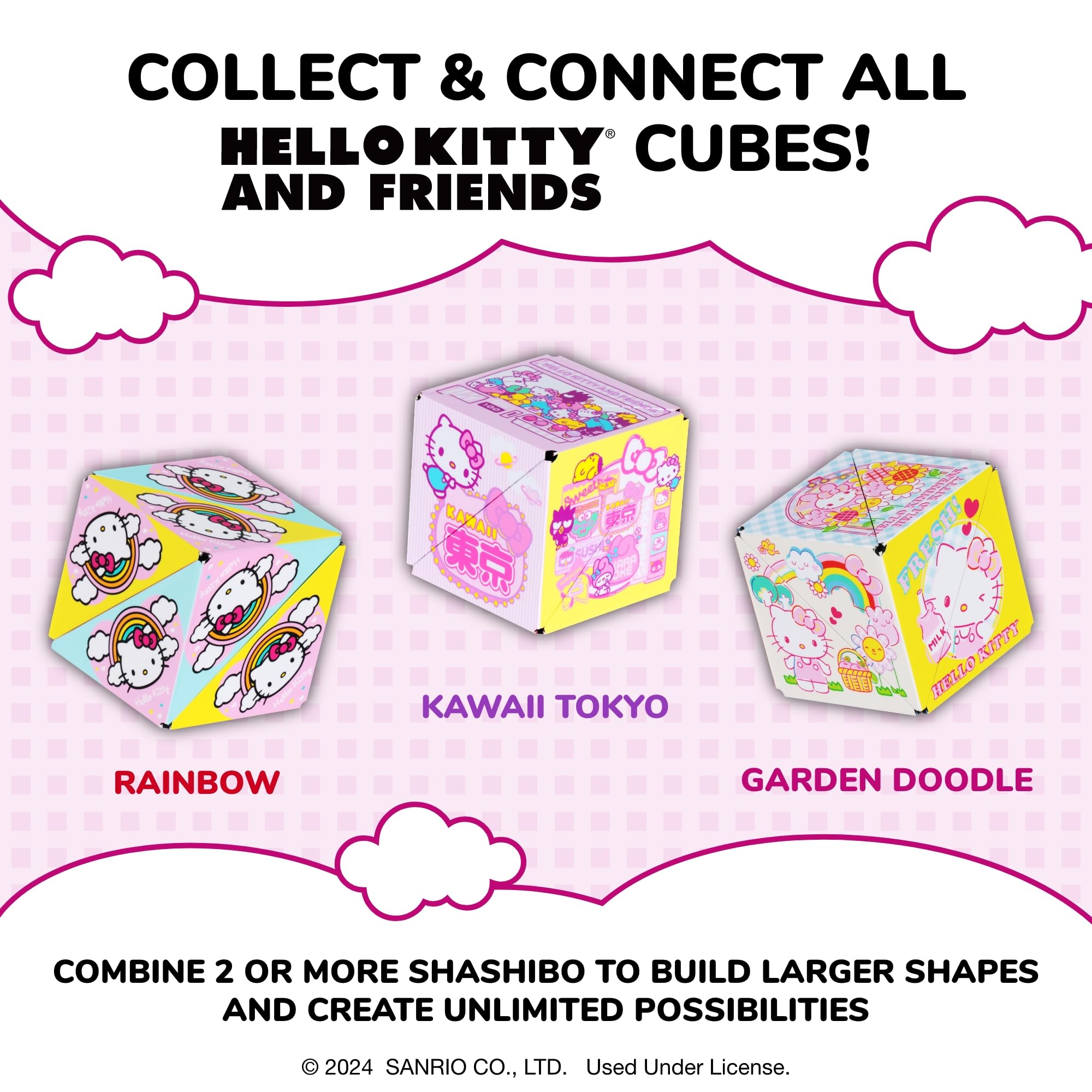 Shashibo Hello Kitty connects with other cubes for advanced modular builds.
