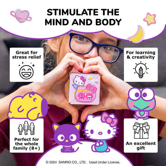 Shashibo Hello Kitty design in action—magnetic cubes joining to form larger shapes.