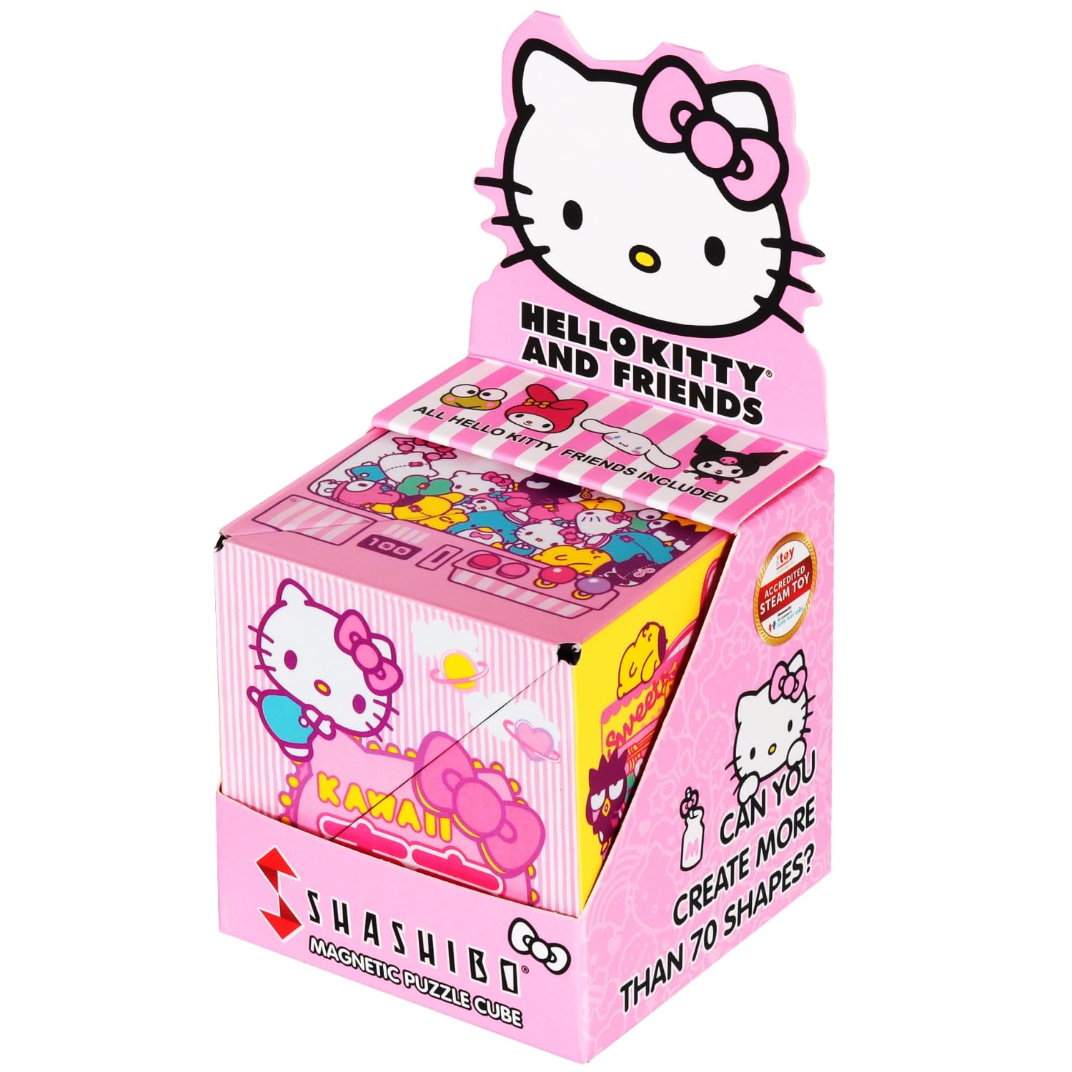 Shashibo Hello Kitty front view—compact tactile puzzle for focus and creative play.