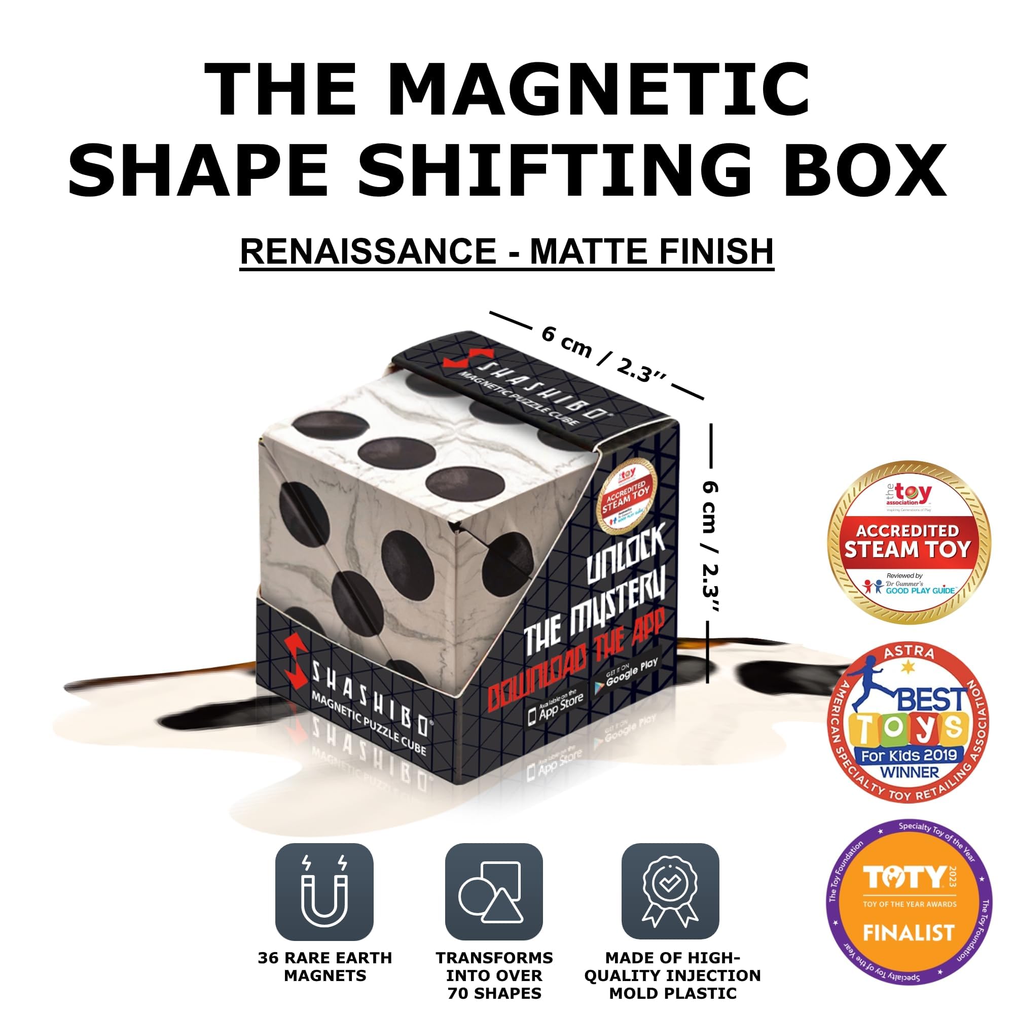 Shashibo internal magnets system visible for easy connecting and larger sculptures.