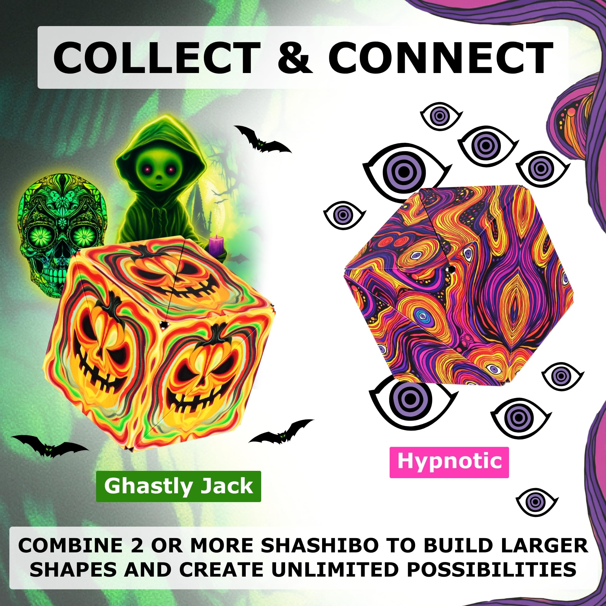 Shashibo artworks rotate through four unique patterns for varied visuals.