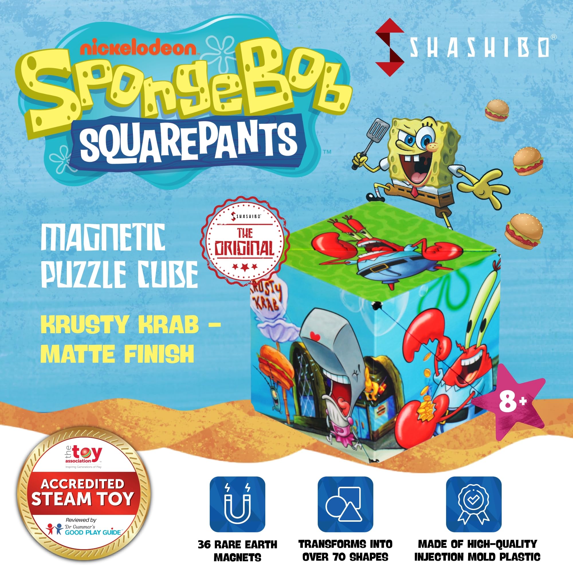 Close-up of Shashibo SpongeBob patterns highlighting underwater artwork