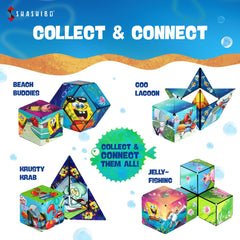 Shashibo SpongeBob corner-to-corner artwork inspires sea adventures while solving puzzles.