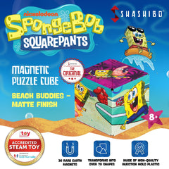 Shashibo SpongeBob transforming shape demonstrates instant reshaping for focus and fidget play.