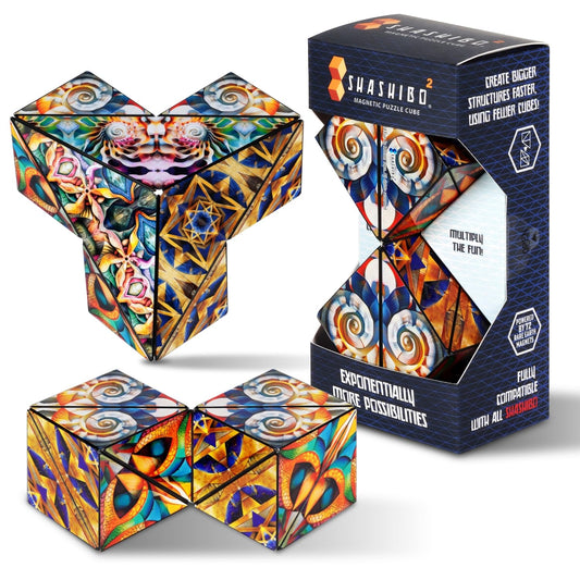 Shashibo Squared transforming box showing shape shifts for focused tactile play