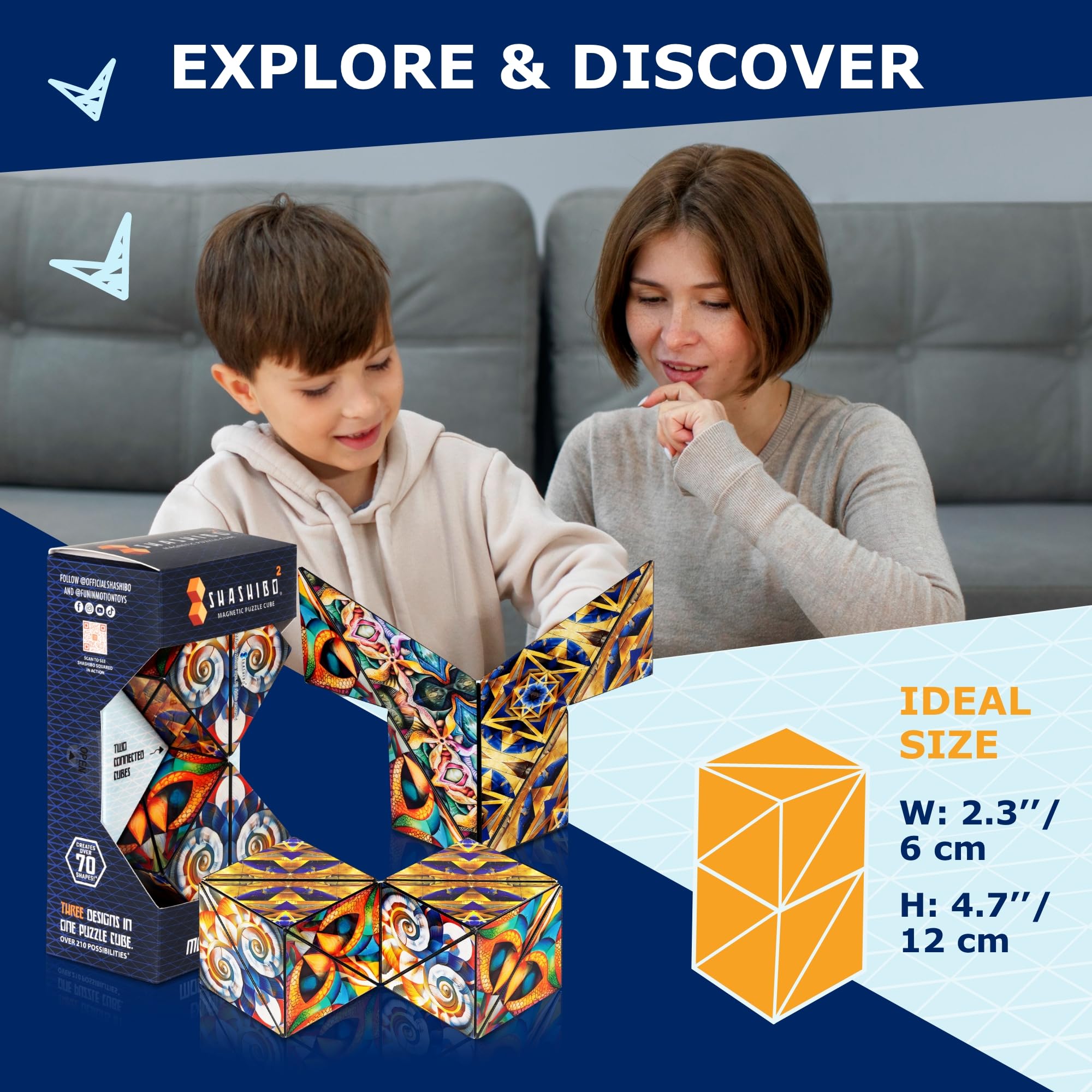 Shashibo Squared puzzle cube connected into larger 3D structures