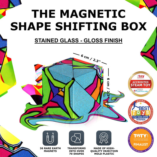 Shashibo Stained Glass Box open showing magnetic segments for reshaping