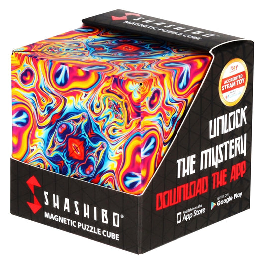 Shashibo transforming cube showing 100 shapes for creative, screen-free fun.