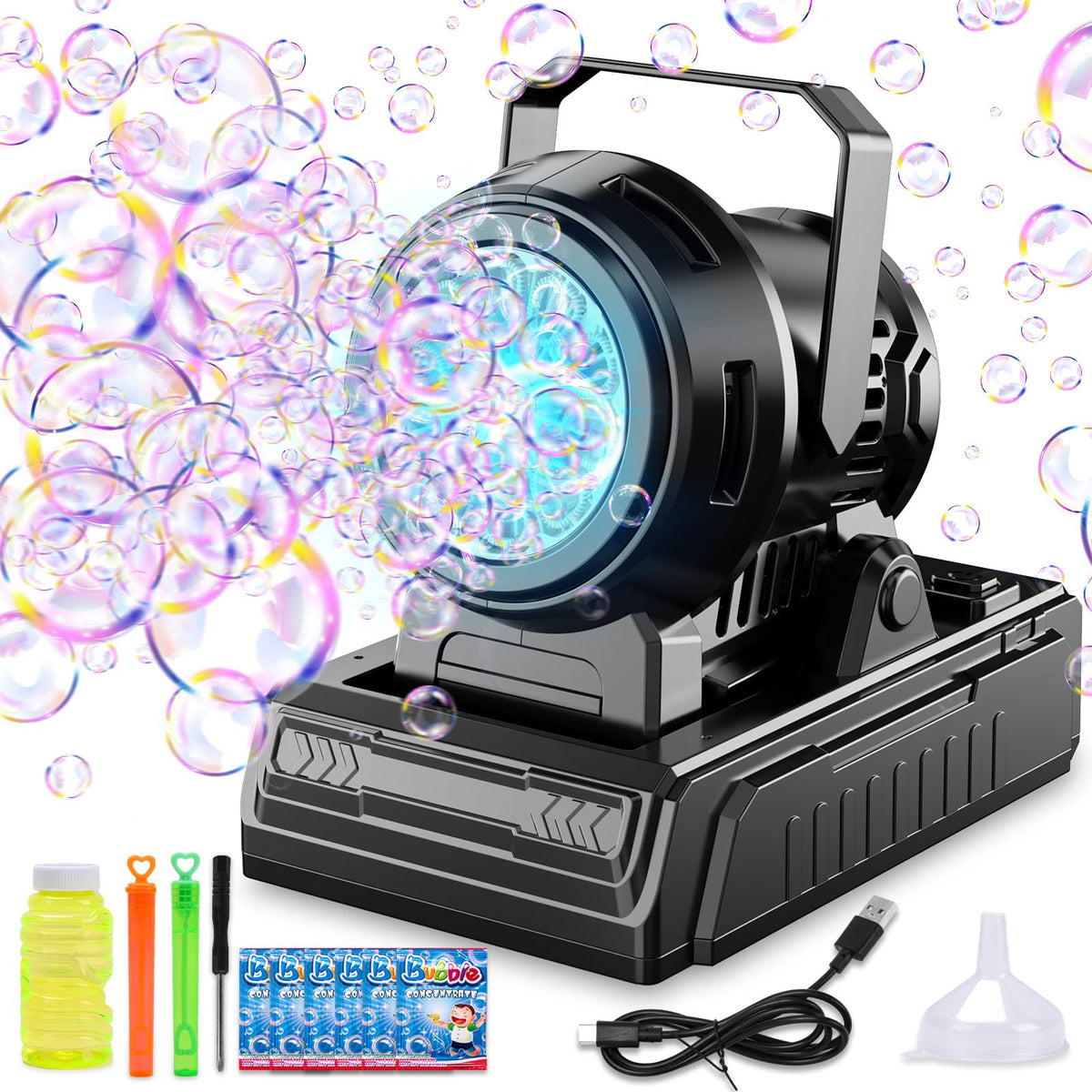 SHCKE automatic bubble machine with 10 holes for vibrant outdoor bubble shows.