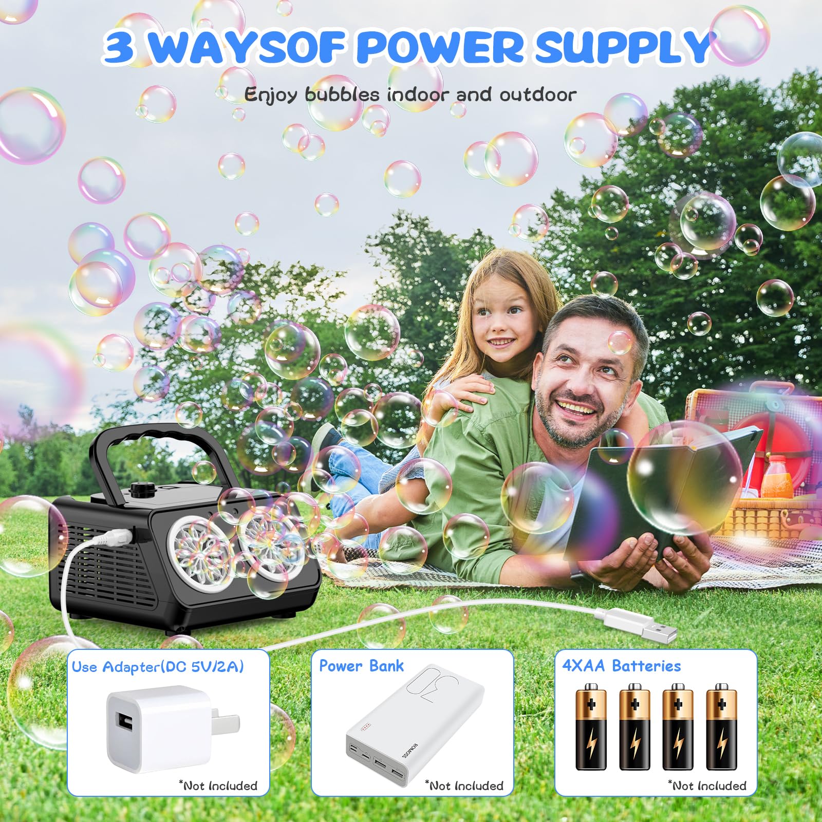SHCKE bubble machine battery operation enables outdoor play.