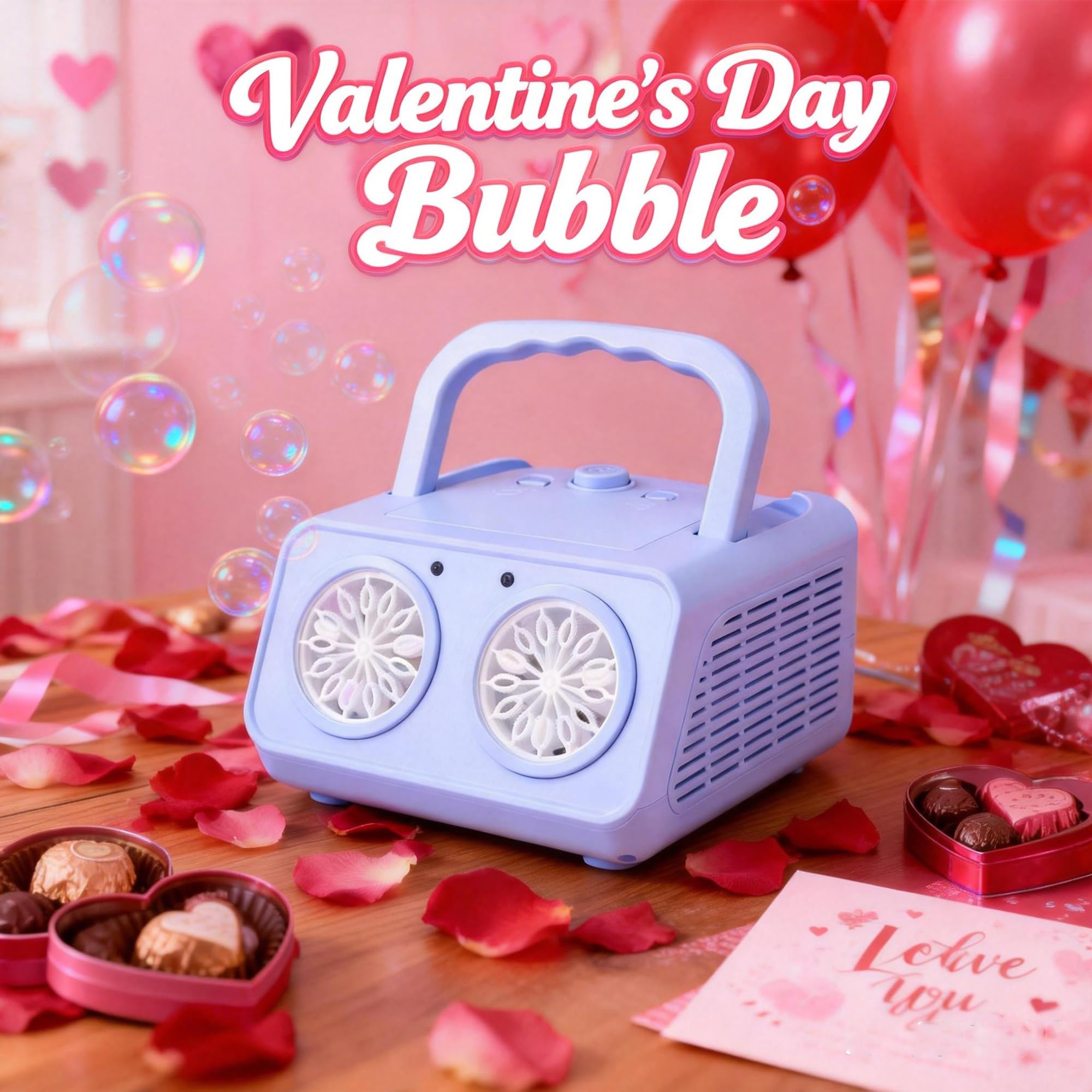 SHCKE portable bubble maker, battery or plug powered, ready for on-the-go fun.