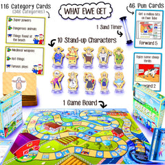 SHEEPLE pun event cards introducing clever twists.