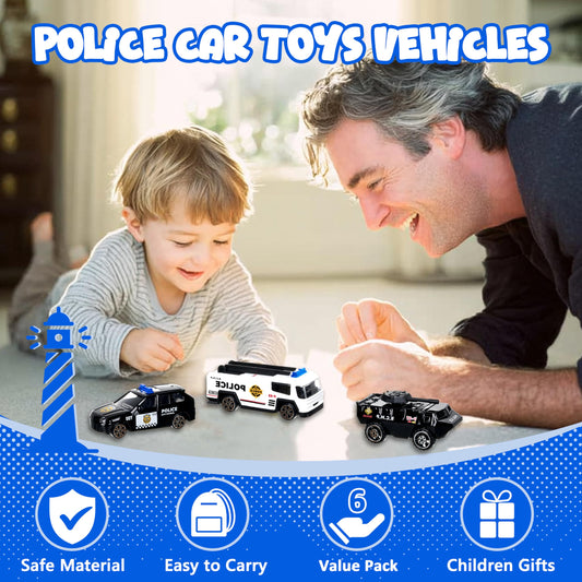 Shellvcase diecast police cars show realistic details for tactile exploration.