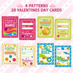 Shemira 28-card set with stretchable balls promises durable, repeatable Valentine's fun.