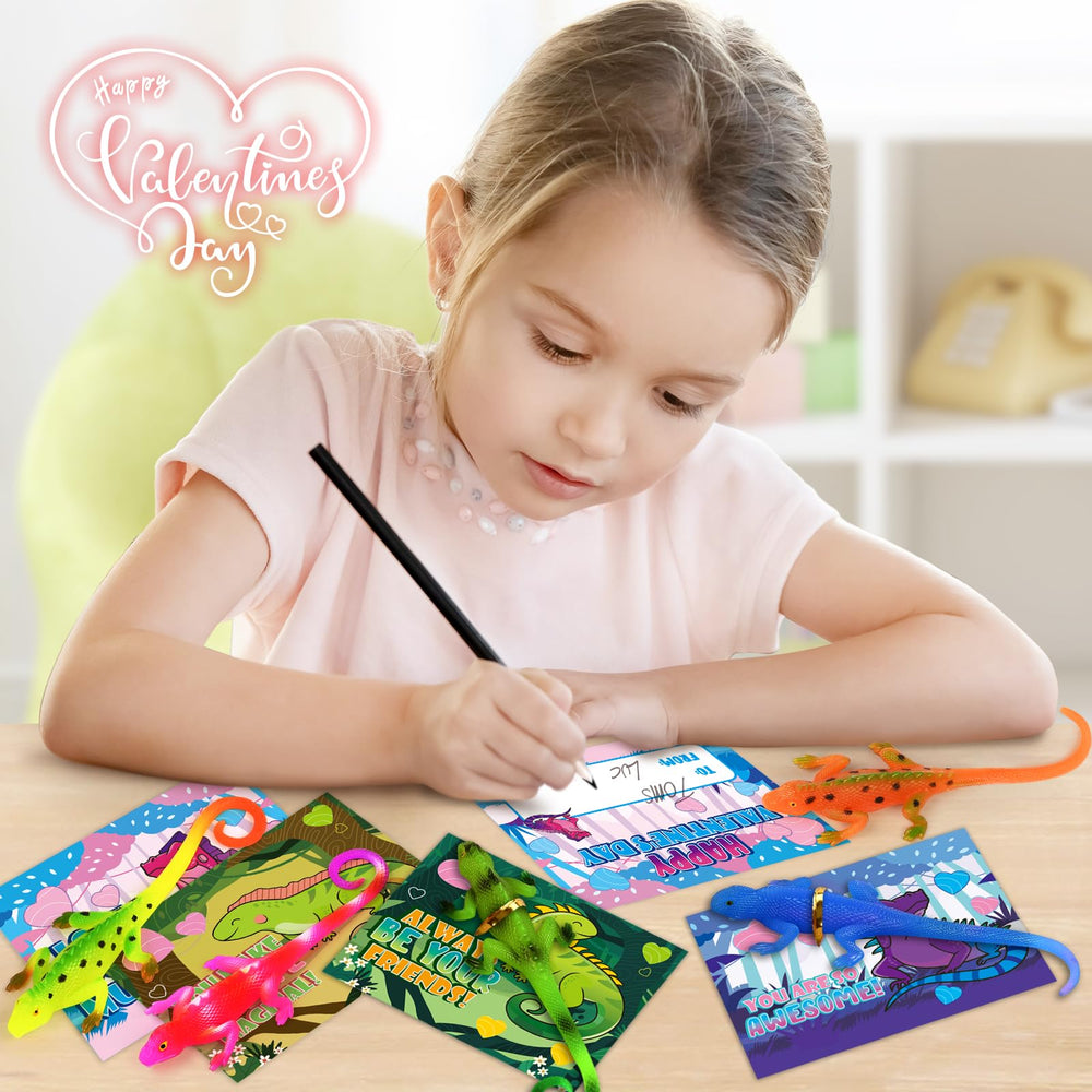 Shemira color-changing lizard toy included with each card.