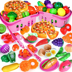 Shemira cutting play food pink basket enables tidy storage and easy cleanup after play