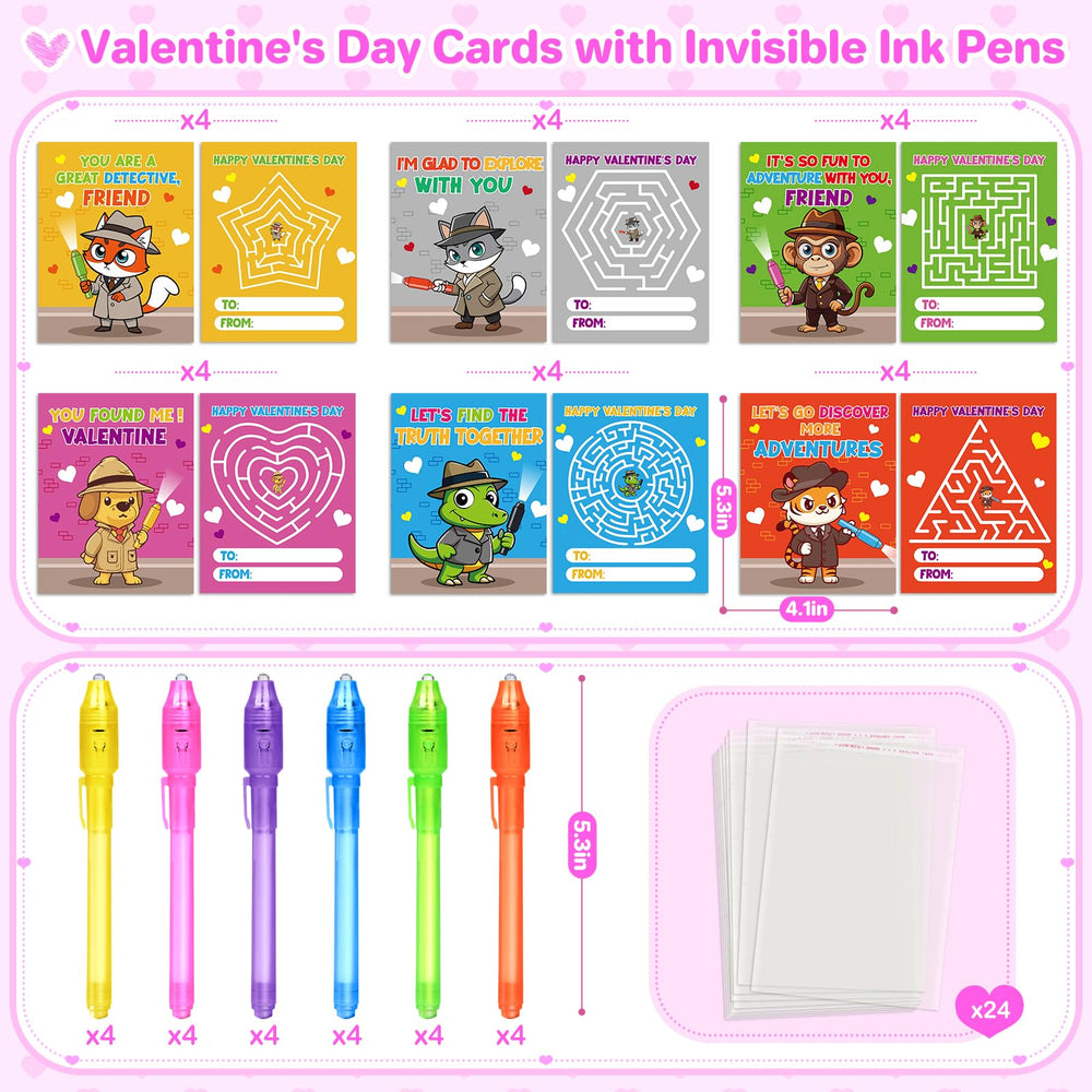 Shemira detective theme valentines cards featuring animal designs