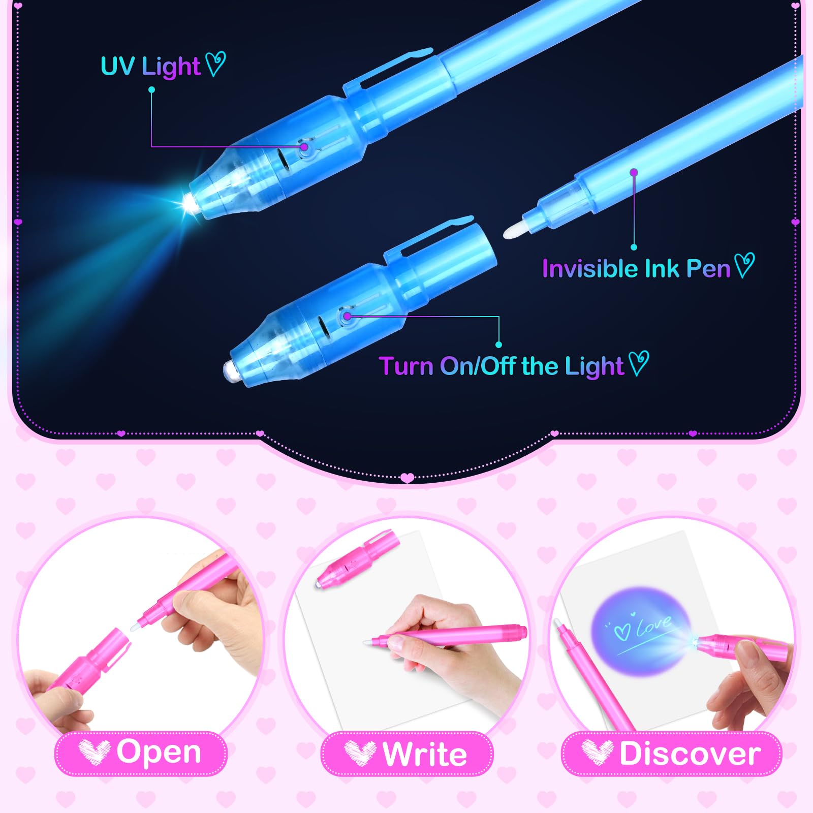 Shemira invisible ink pens with built in purple LED reveal secret messages
