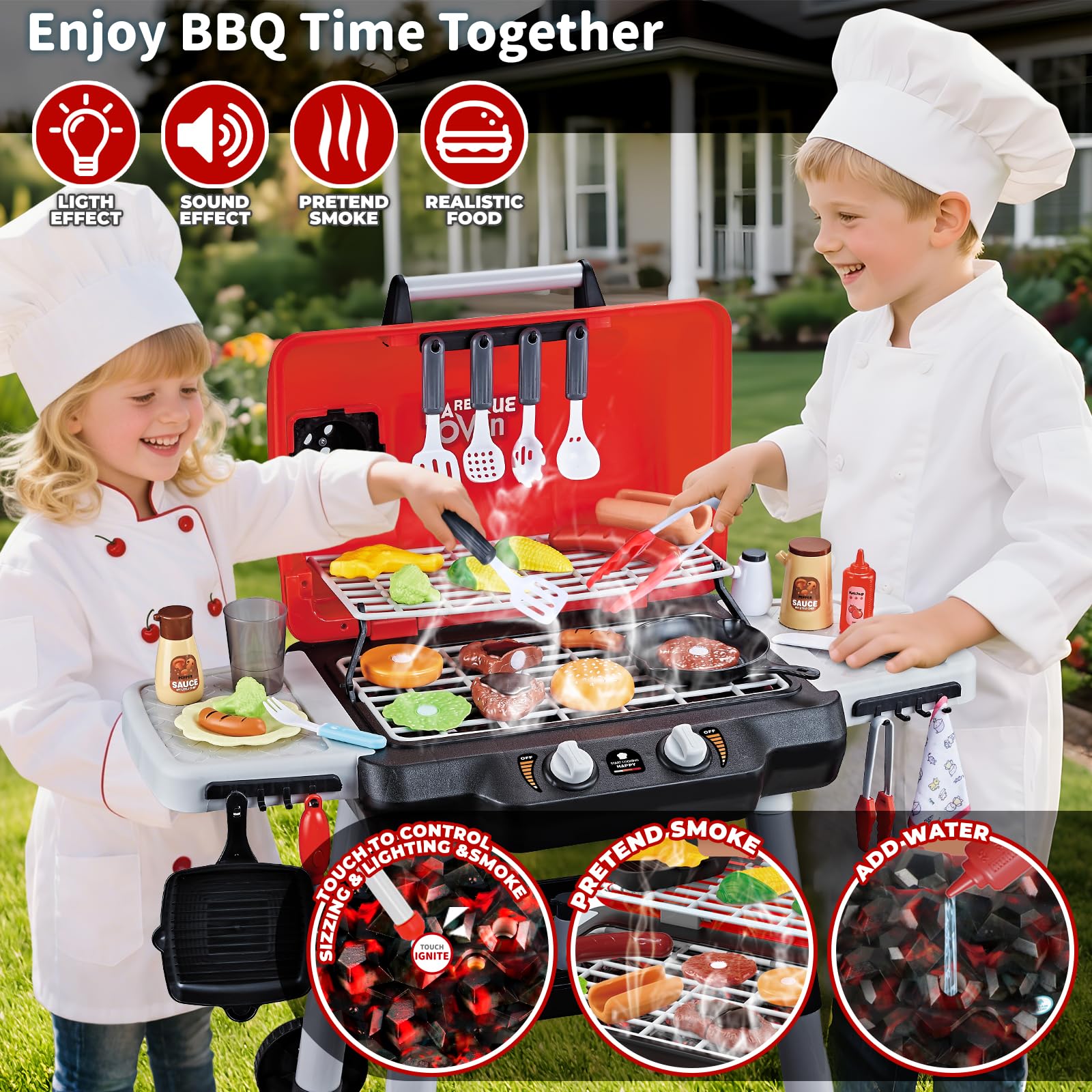 Shemira grill accessories set includes 35 realistic tools for pretend cooking