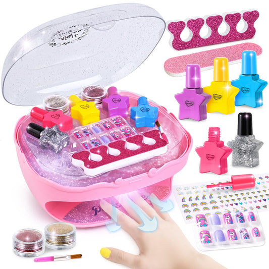 Shemira nail polish kit with pink dryer for quick drying and easy storage.