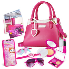 Shemira Play Purse pink front view promotes imaginative pretend shopping.