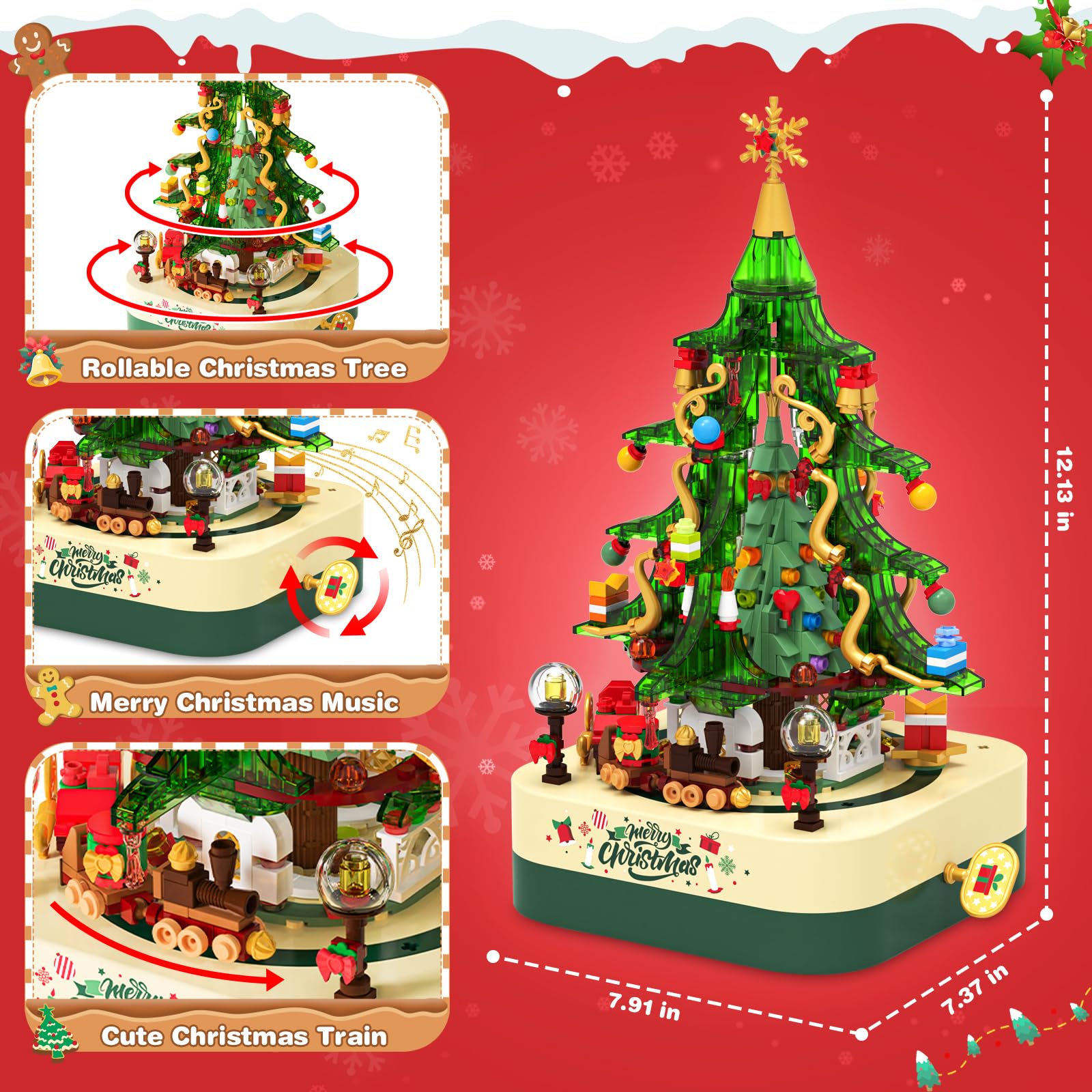 Shemira rotating music box base delivers gentle holiday melodies.