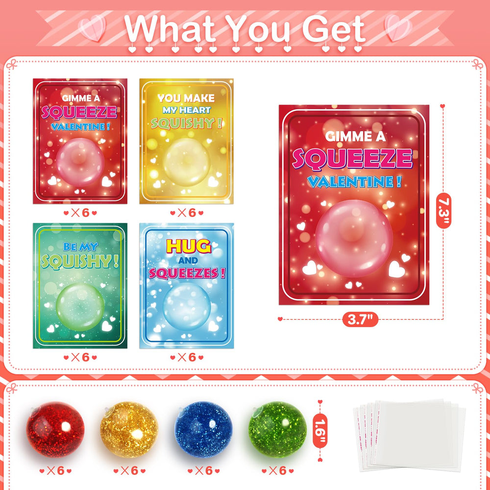 Shemira valentines designs paired with glittery stretch balls for engaging celebrations.