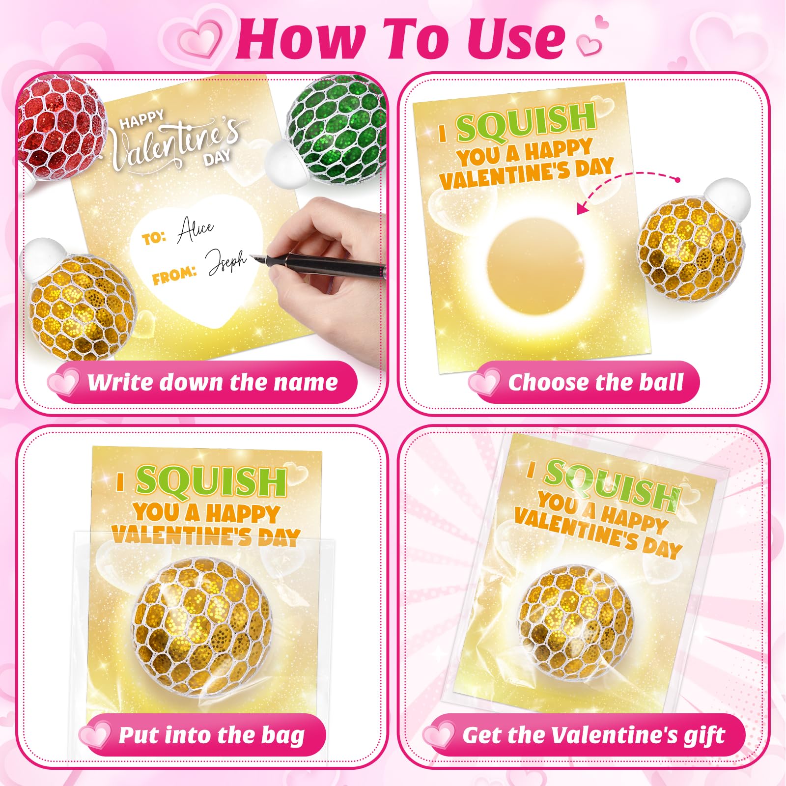 Shemira valentines cards designs paired with balls for gift ideas.