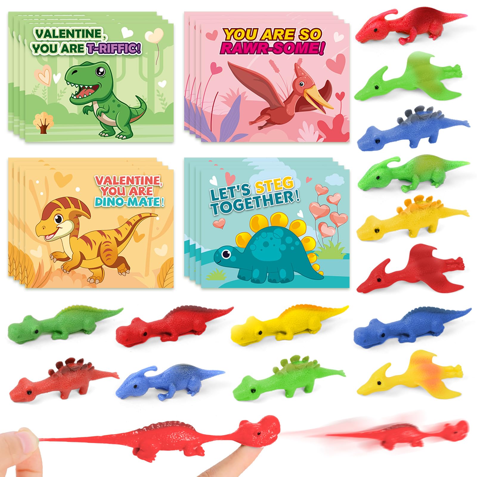 Shemira valentines dinosaur slingshot finger toy for kids, engaging classroom play.
