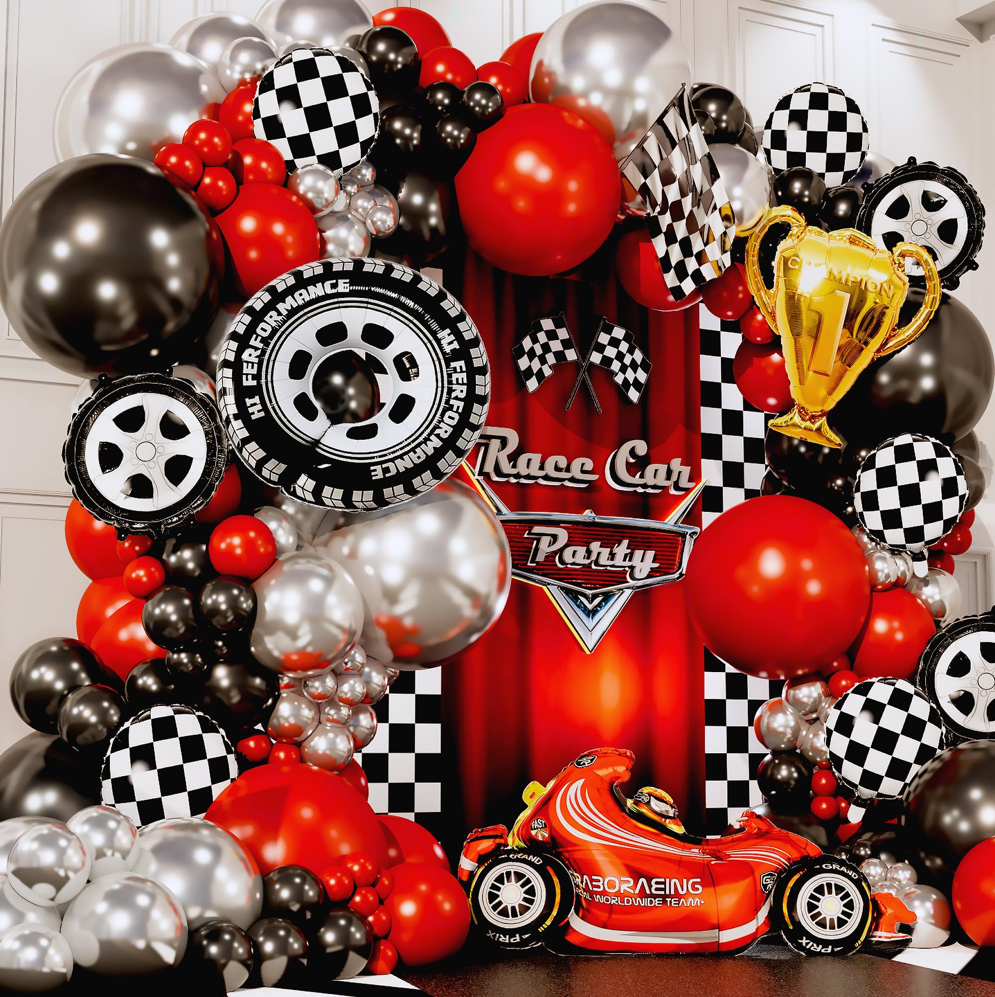 SHERYL DECOR red, black, and silver balloons for bold color