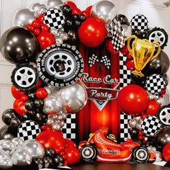 SHERYL DECOR red, black, and silver balloons for bold color
