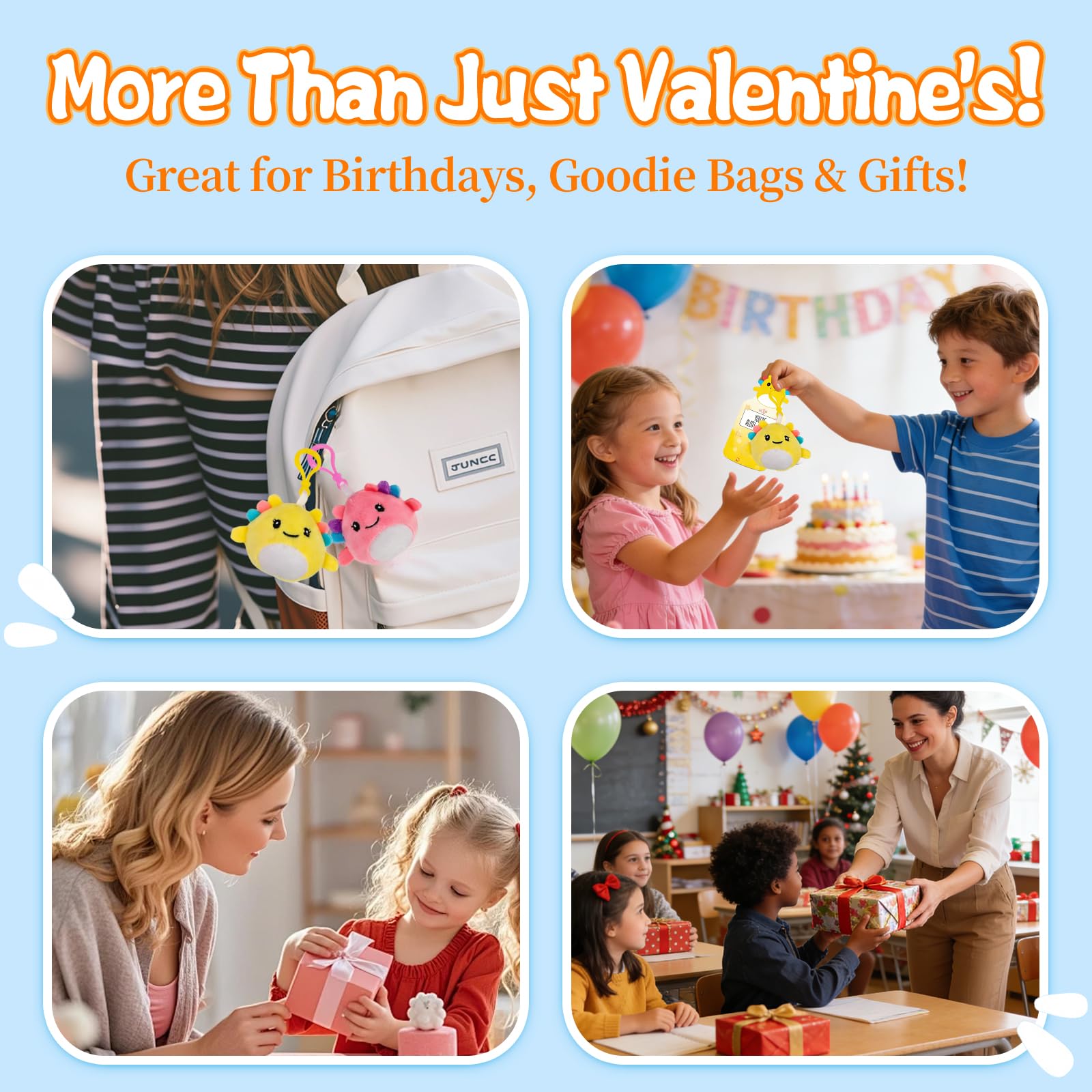 Shestal 24 Valentine cards pack pairs with plush keychains for classroom exchanges.