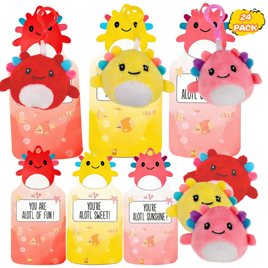 Shestal pink axolotl plush keychain ready to clip to backpacks for school.