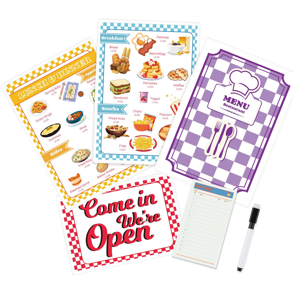 SHIQIKEJIPTY diner menu set back view for complete pretend dining.