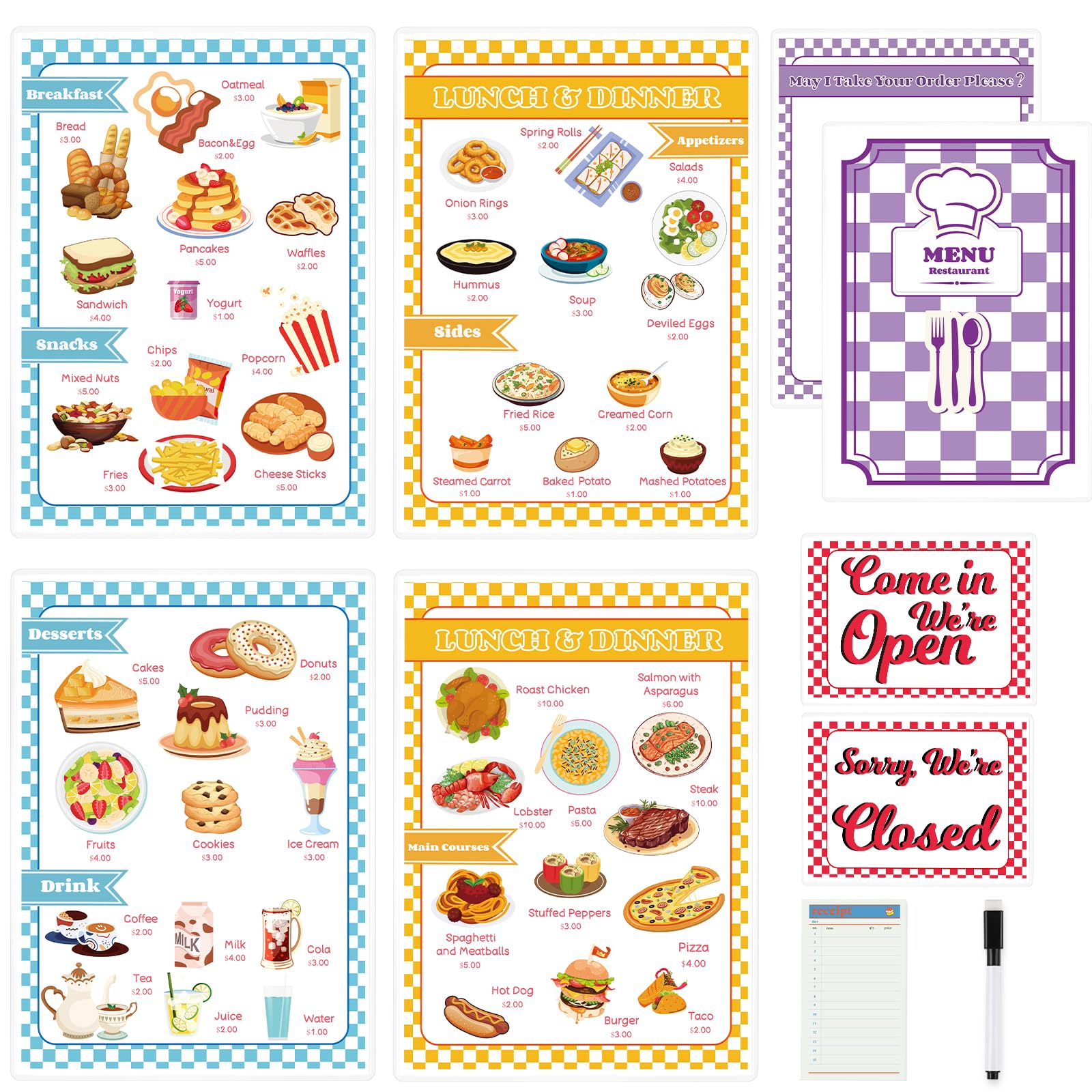 SHIQIKEJIPTY diner menu set front view for imaginative role-play.