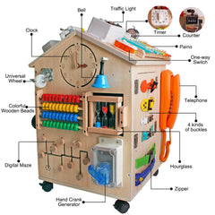 SHIERDU Busy House movable wheels and locks enable easy rearrangement for dynamic play