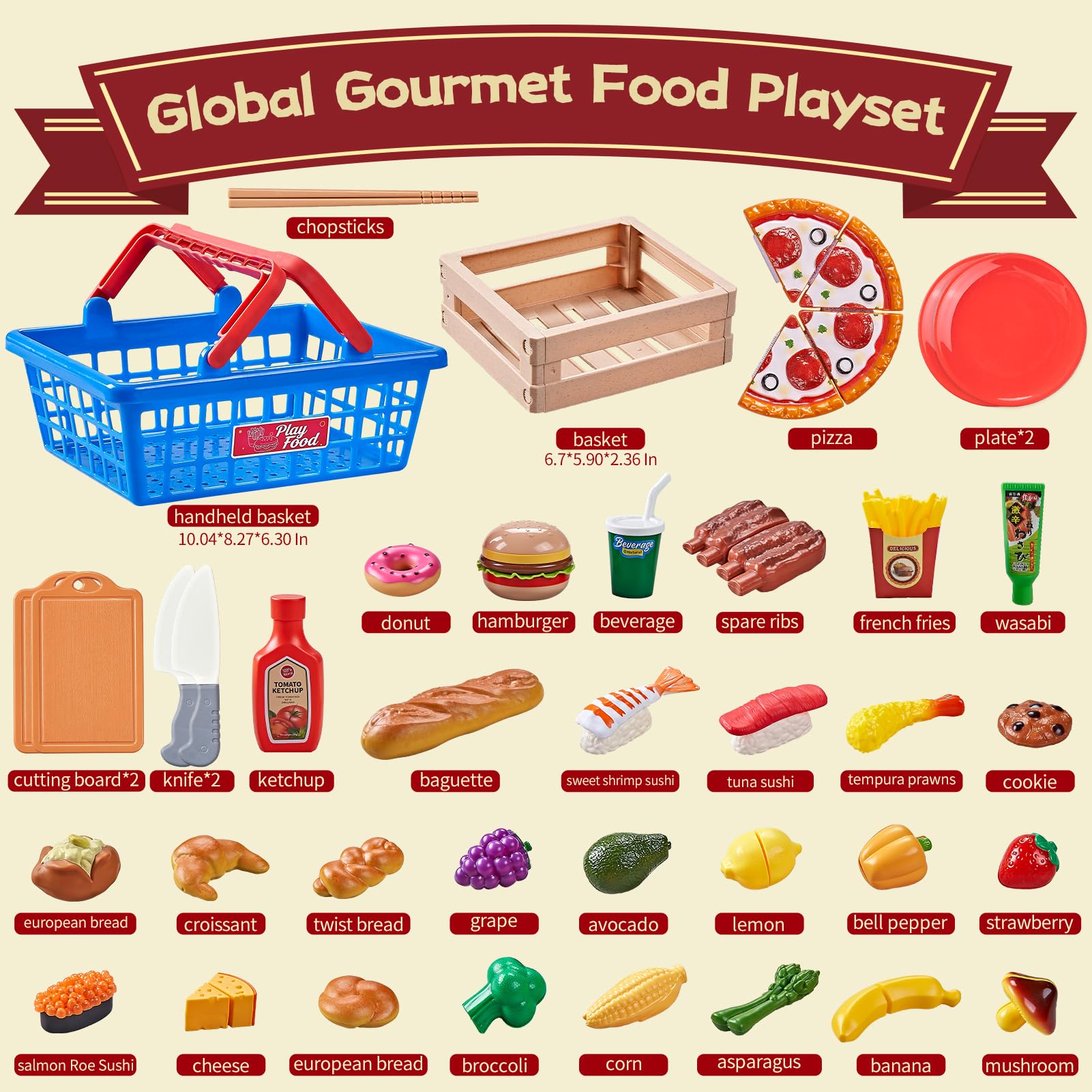 Shimfun Global Cuisine Kitchen accessories like chopsticks and condiments enhance authentic pretend dining